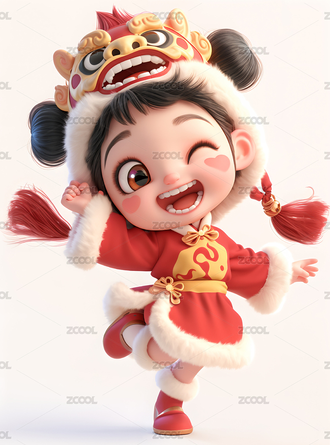 3D卡通戴着舞狮头套的小女孩（主预览-3345764） - 未分类 - 站酷设计师高高20232023原创素材 - 站酷ZCOOL