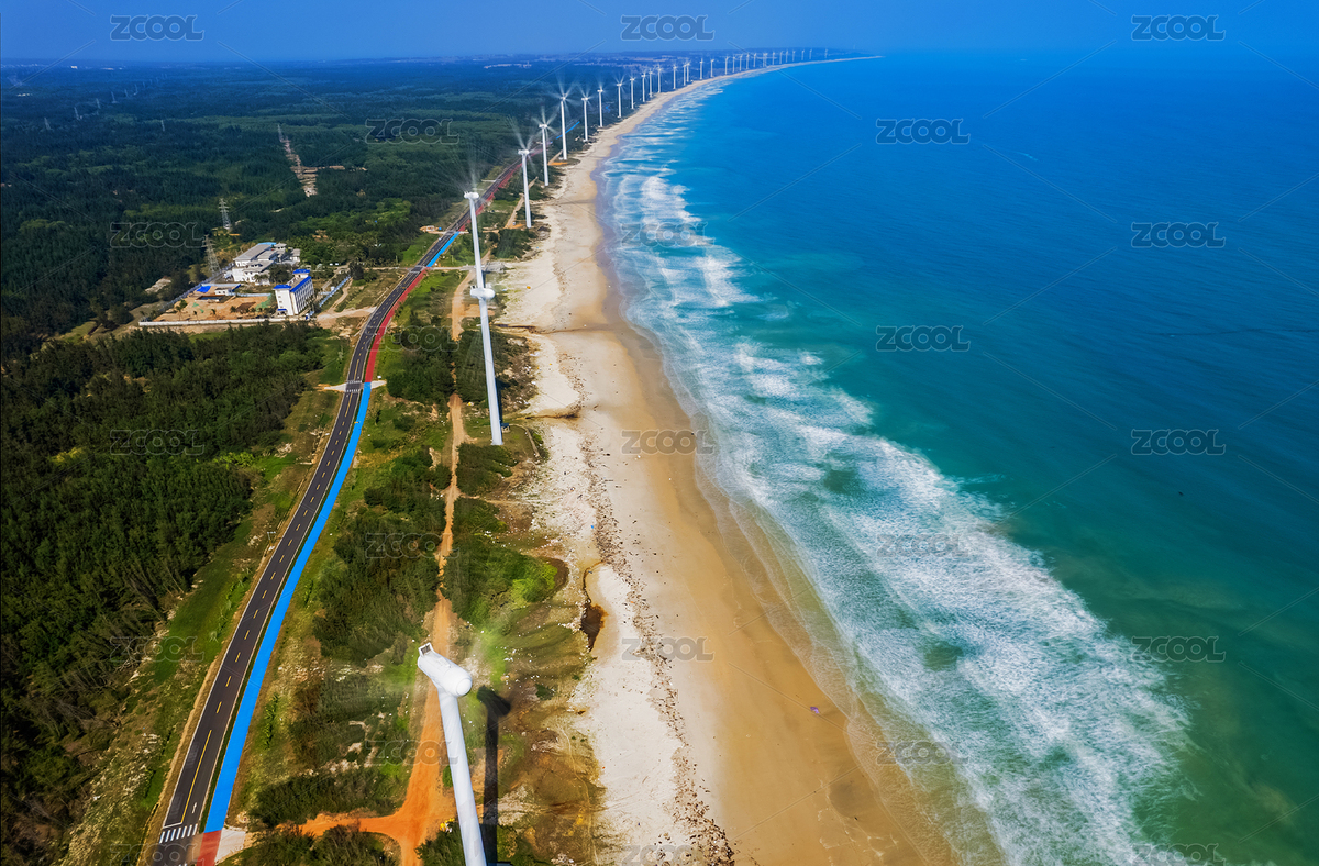 俯瞰海口海岸边排成一线转动着的风力发电机（主预览-12685429） - 未分类 - 站酷设计师voodoozjy原创素材 - 站酷ZCOOL