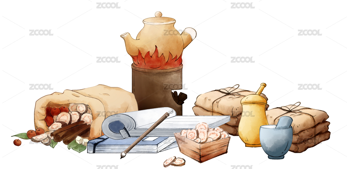 中醫(yī)藥材熬藥養(yǎng)生手繪插畫(huà)元素（主預(yù)覽-9016166） - 未分類 - 站酷設(shè)計(jì)師monster藍(lán)原創(chuàng)素材 - 站酷ZCOOL