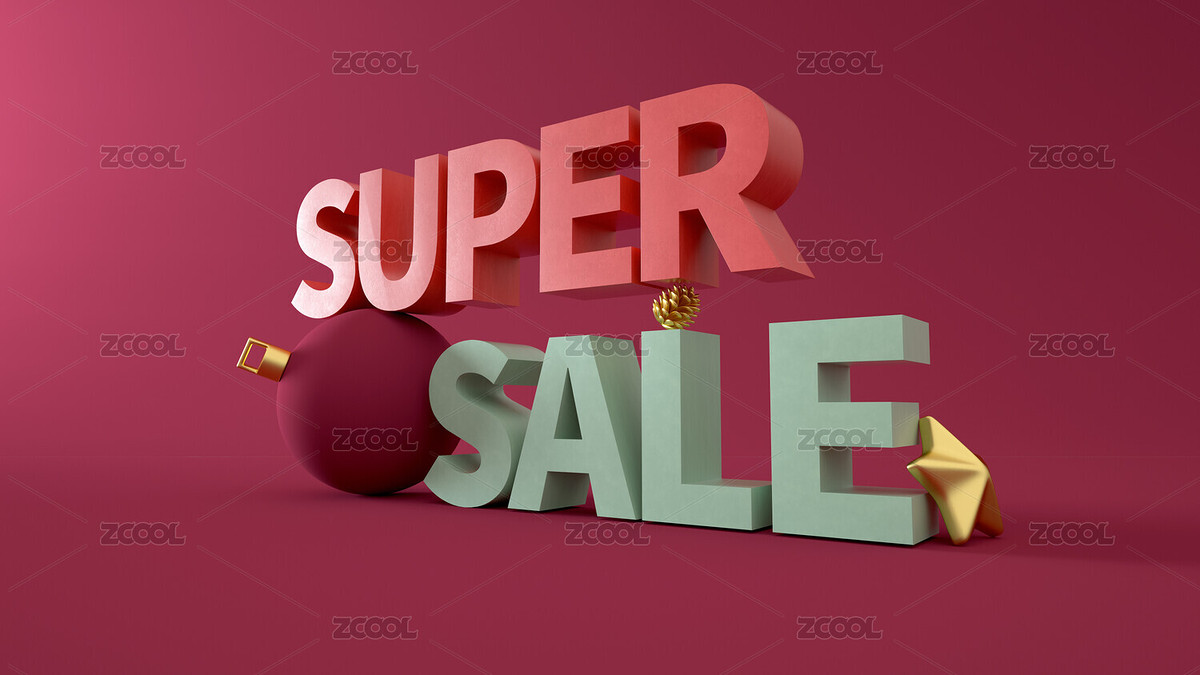 圣誕節(jié)題材的大賣super sale促銷文字，3d渲染（主預覽-8568092） - 未分類 - 站酷設計師王鵬wp128jojo原創(chuàng)素材 - 站酷ZCOOL