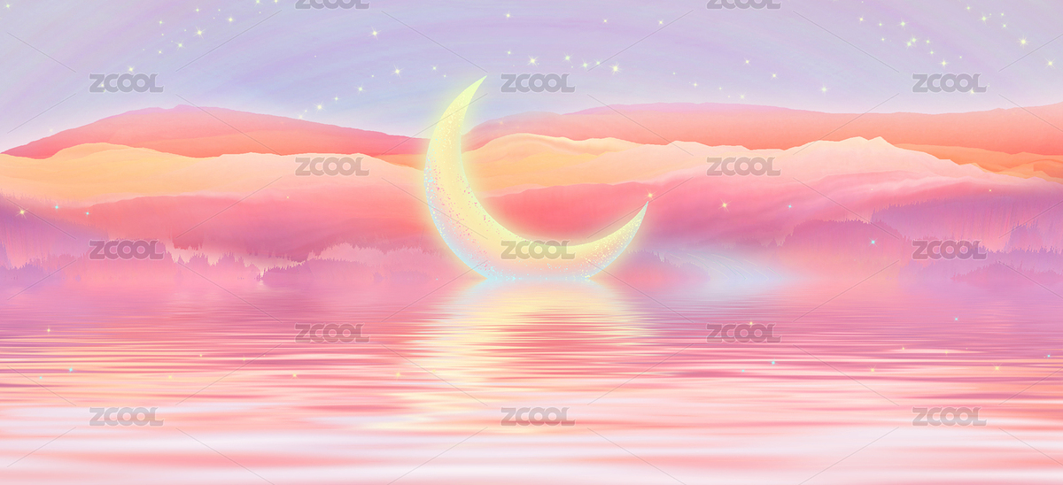 一輪月亮遺落在茂盛森林間發(fā)出淡淡光彩，河水在下面緩緩地流動并閃耀著光茫超現(xiàn)實(shí)插畫背景海報(bào)（主預(yù)覽-8405759） - 未分類 - 站酷設(shè)計(jì)師靈魂畫師DJ藥靈兒原創(chuàng)素材 - 站酷ZCOOL