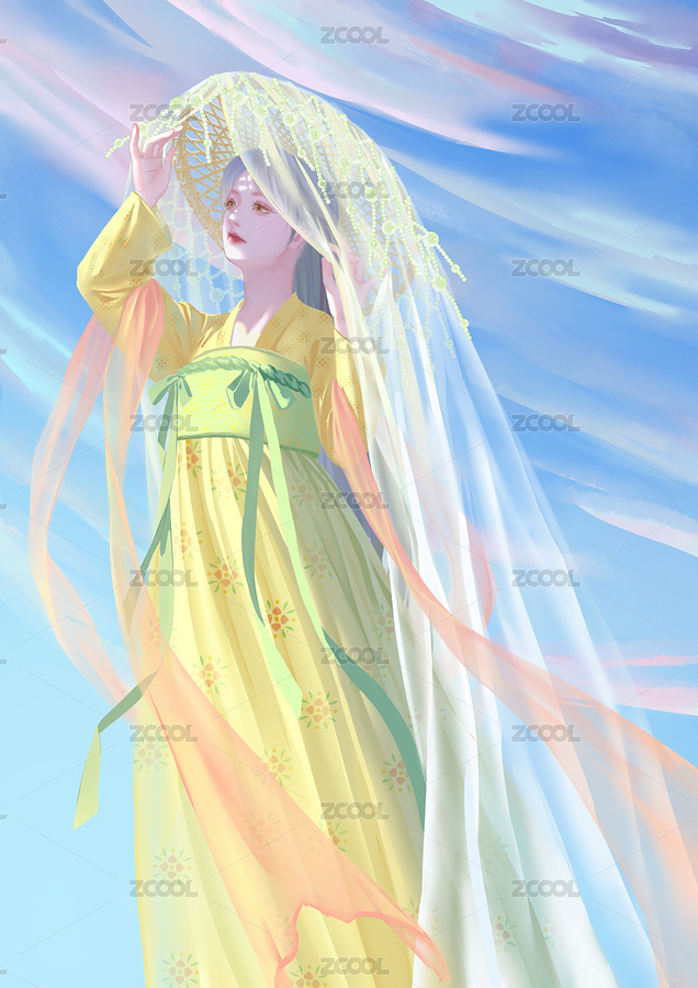 站在藍(lán)色天空背景下的穿漢服古裝襦裙女人（主預(yù)覽-6250536） - 未分類 - 站酷設(shè)計師卡樂筠原創(chuàng)素材 - 站酷ZCOOL