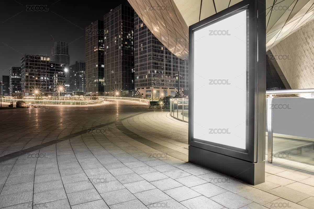 夜晚現(xiàn)代廣場上的空白廣告牌（主預(yù)覽-5320450） - 未分類 - 站酷設(shè)計師My stock原創(chuàng)素材 - 站酷ZCOOL