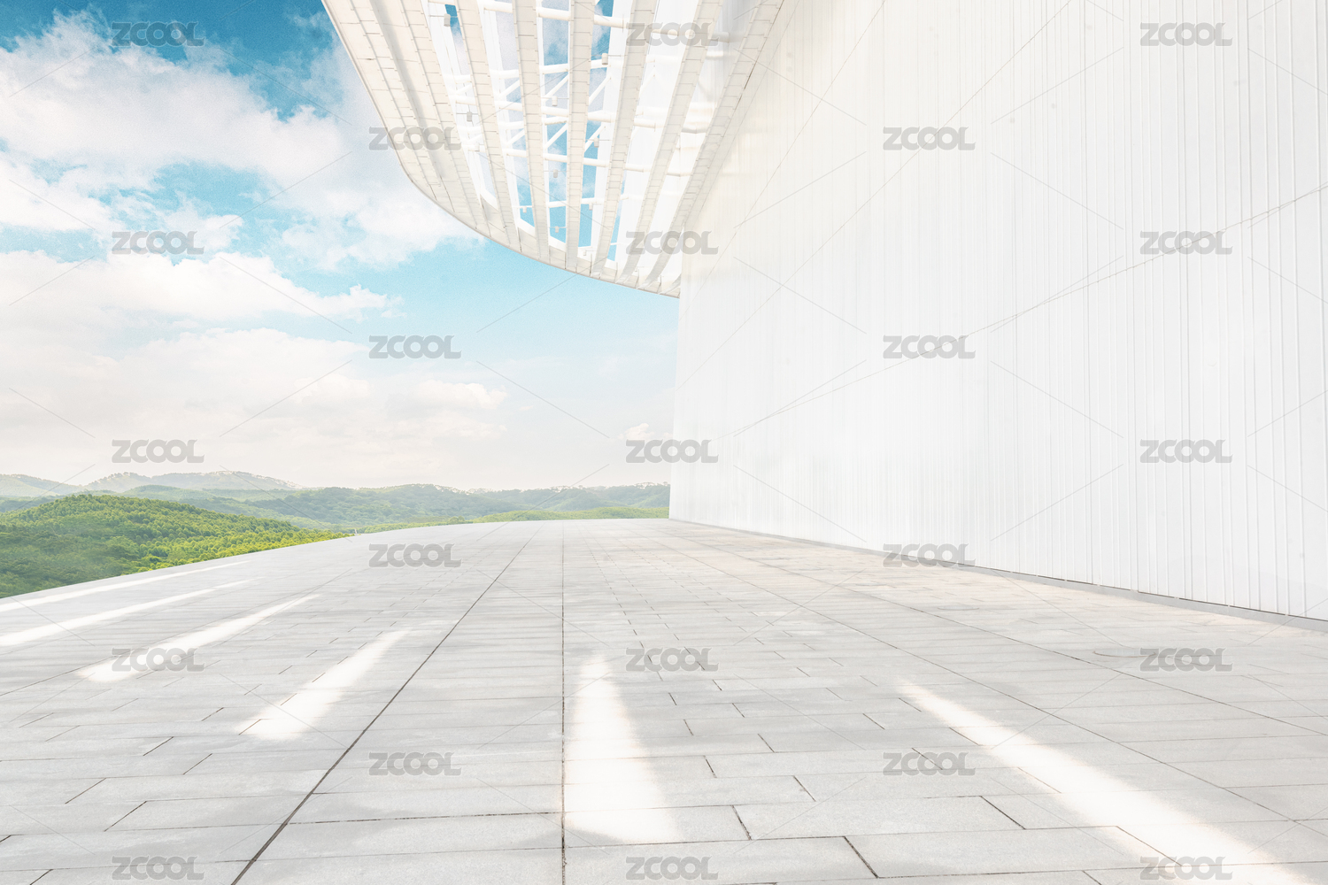 干净明亮的建筑空间，有科技感的现代建筑。