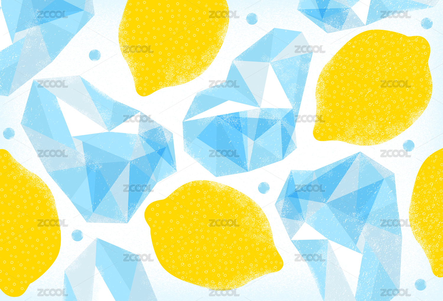 lemon and ice pattern on white background, drawn illustration