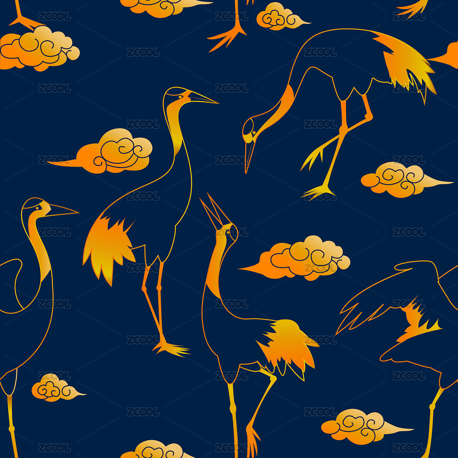 仙鶴翔云矢量無(wú)縫拼接背景插畫(huà)（主預(yù)覽-5446111） - 未分類 - 站酷設(shè)計(jì)師呀哆yaduo原創(chuàng)素材 - 站酷ZCOOL