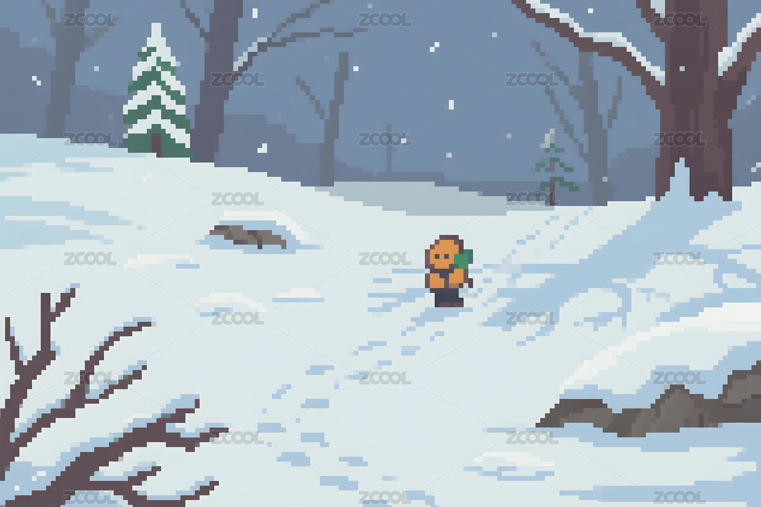 冬日雪景像素画
