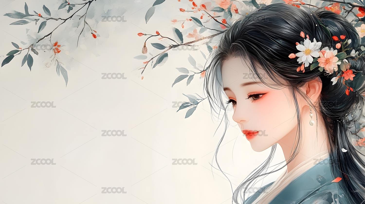 美丽的东方女性艺术插画