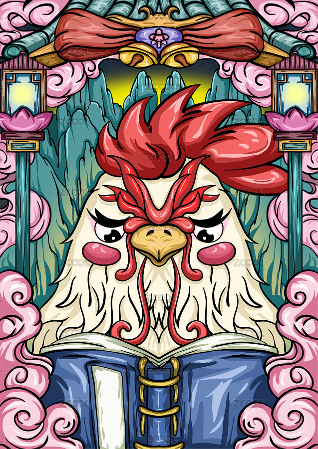 國潮風(fēng)12生肖（雞）插畫（主預(yù)覽-826639） - 未分類 - 站酷設(shè)計師小小荔枝子原創(chuàng)素材 - 站酷ZCOOL