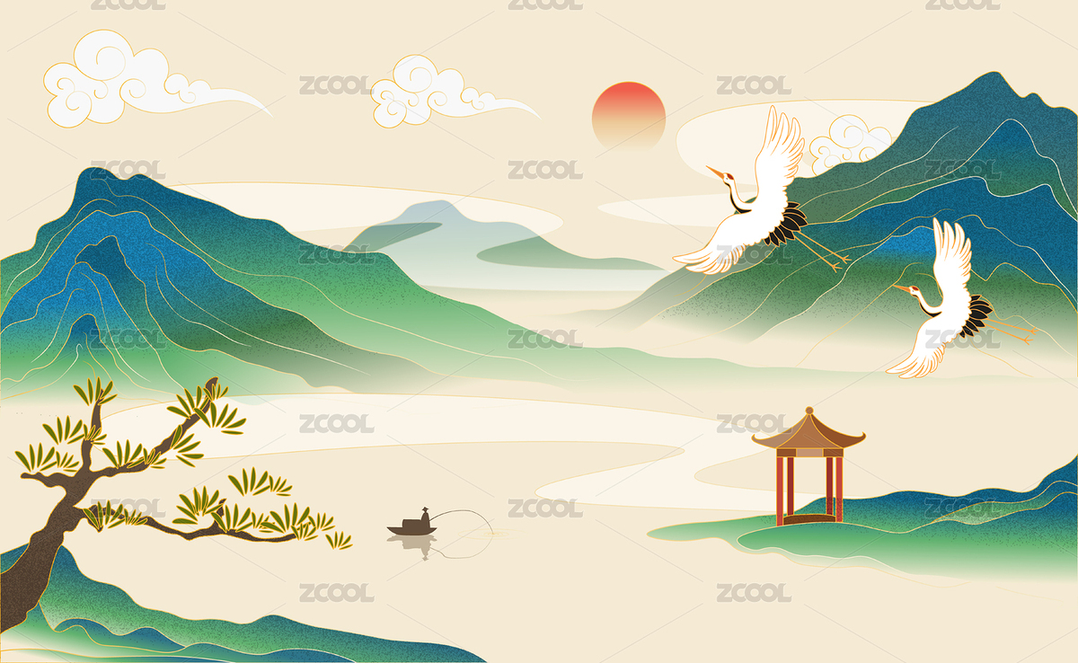 中國風(fēng)青綠色山水風(fēng)景插畫（主預(yù)覽-4664482） - 未分類 - 站酷設(shè)計(jì)師粘鍋原創(chuàng)素材 - 站酷ZCOOL