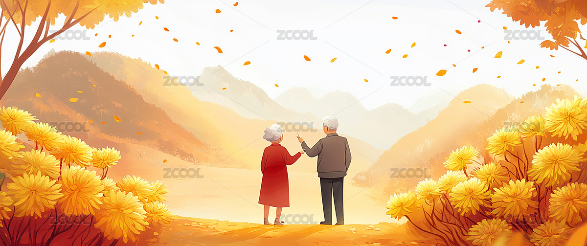 重陽(yáng)節(jié)一對(duì)恩愛的老人在菊花的戶外散步（主預(yù)覽-5916426） - 未分類 - 站酷設(shè)計(jì)師徐小智原創(chuàng)素材 - 站酷ZCOOL