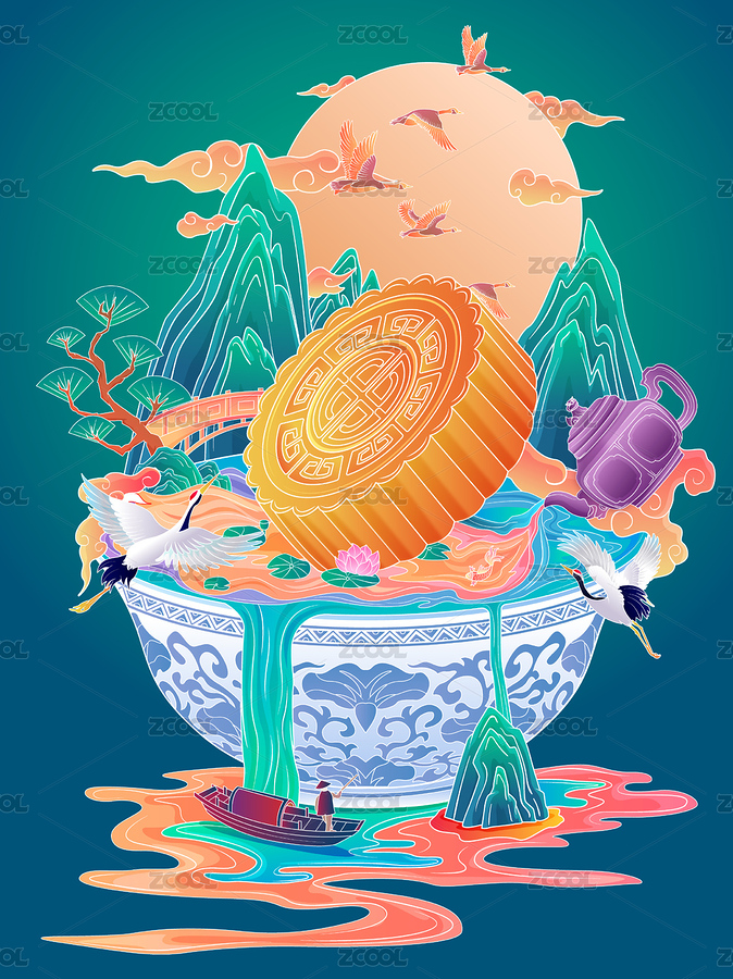 中秋月饼国潮包装插画（主预览-3133041） - 未分类 - 站酷设计师呼左严原创素材 - 站酷ZCOOL