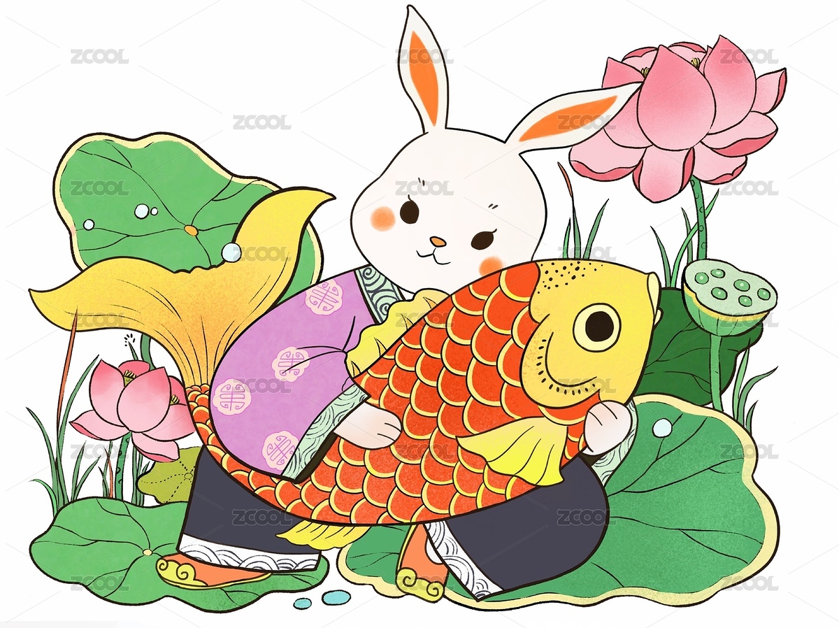 兔子抱著鯉魚（主預(yù)覽-8224631） - 未分類 - 站酷設(shè)計(jì)師十山山san原創(chuàng)素材 - 站酷ZCOOL