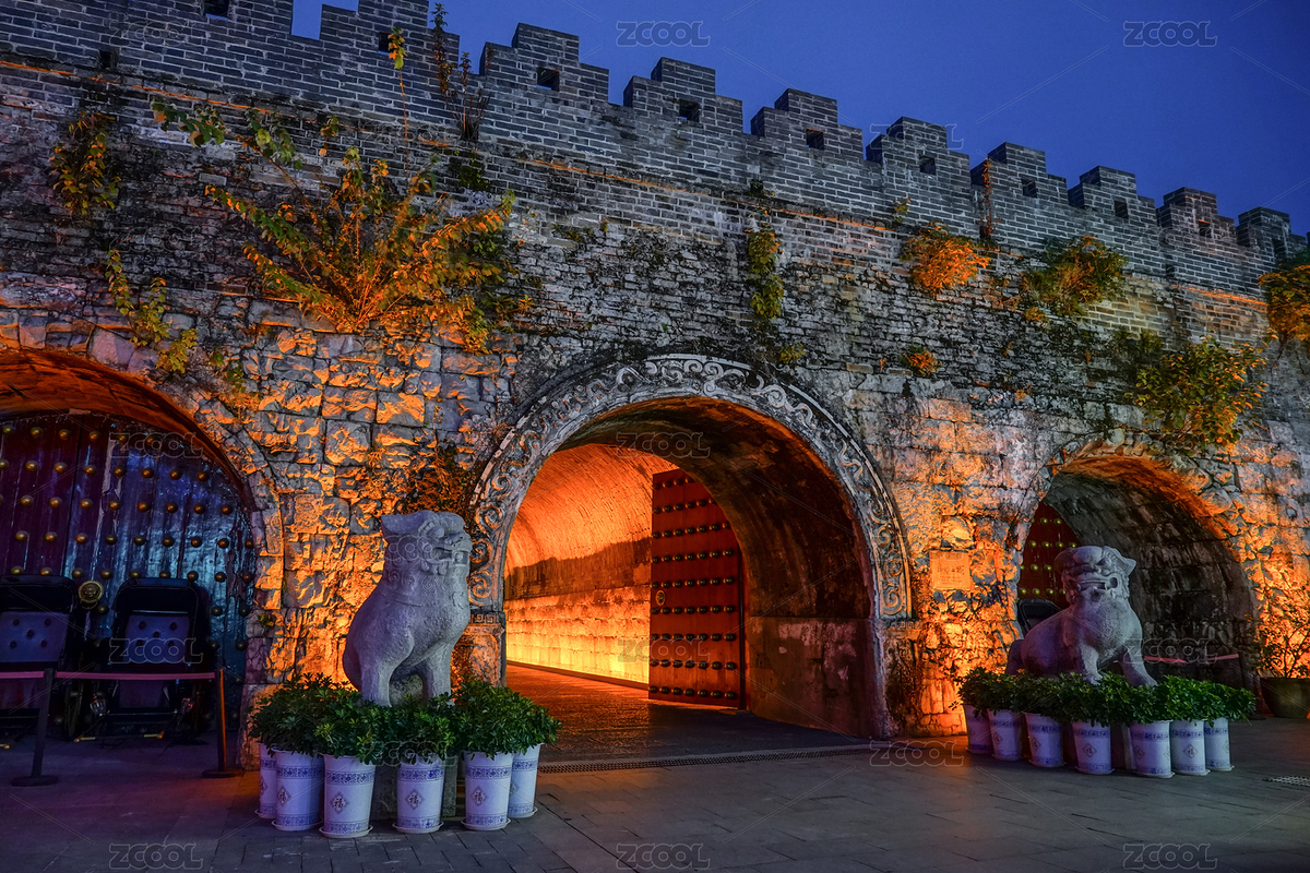 夜晚的中國桂林靖江王城的明代城墻和城門（主預覽-6161106） - 未分類 - 站酷設計師JiangRichen原創(chuàng)素材 - 站酷ZCOOL