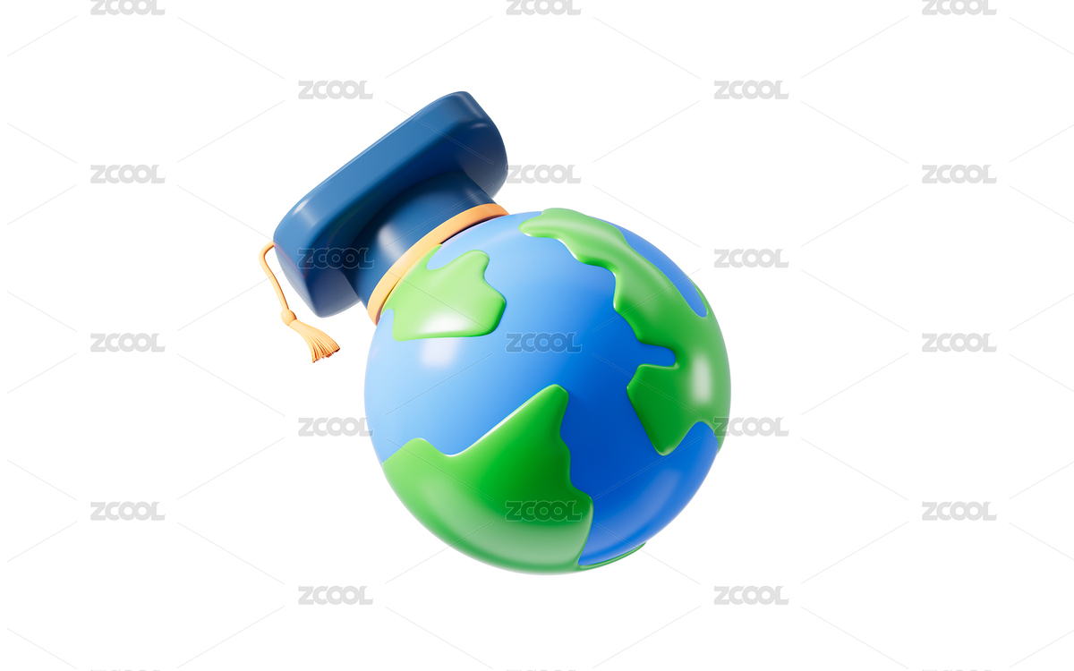 卡通地球和畢業(yè)帽留學(xué)概念3D渲染（主預(yù)覽-12344909） - 未分類 - 站酷設(shè)計師TinaJi0718原創(chuàng)素材 - 站酷ZCOOL