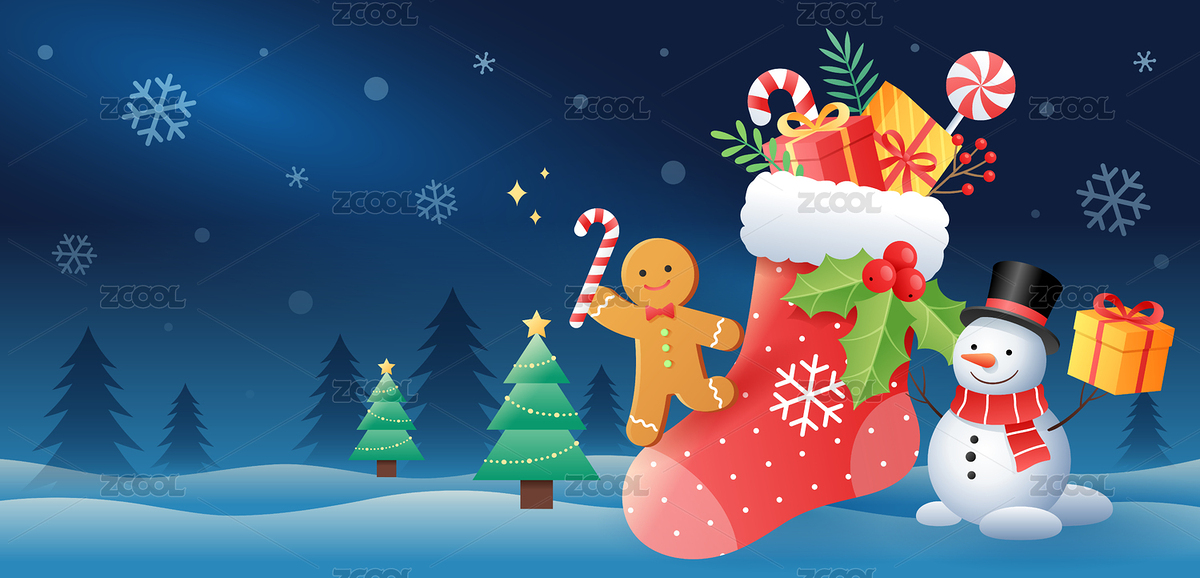 圣誕襪和禮物雪人姜餅人等圣誕夜插畫(huà)（主預(yù)覽-5059340） - 未分類(lèi) - 站酷設(shè)計(jì)師曉懵原創(chuàng)素材 - 站酷ZCOOL
