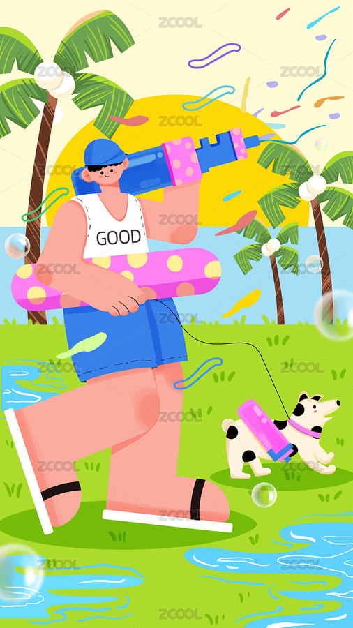 一起去玩水男孩与小狗插画（主预览-4980030） - 未分类 - 站酷设计师SWEETJOY原创素材 - 站酷ZCOOL