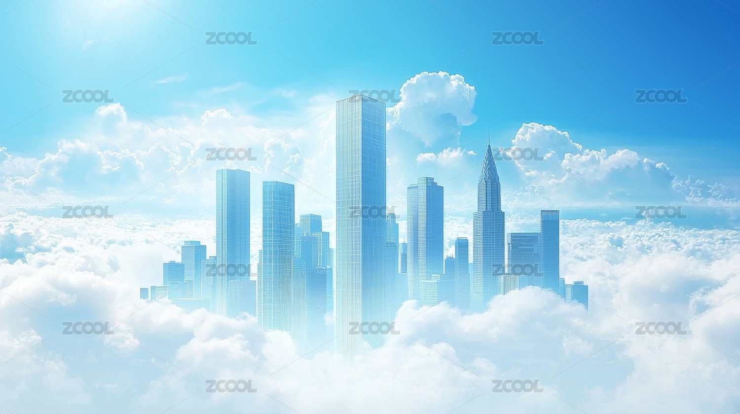 云中高楼的城市风景