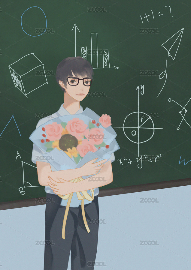站在黑板前手捧花束的男老師（主預覽-3256488） - 未分類 - 站酷設計師丹墨染原創(chuàng)素材 - 站酷ZCOOL