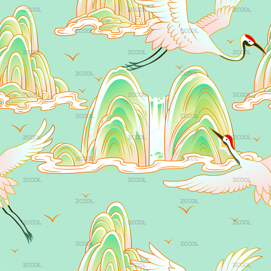 山水仙鶴無縫底紋（主預(yù)覽-5795574） - 未分類 - 站酷設(shè)計(jì)師呀哆yaduo原創(chuàng)素材 - 站酷ZCOOL