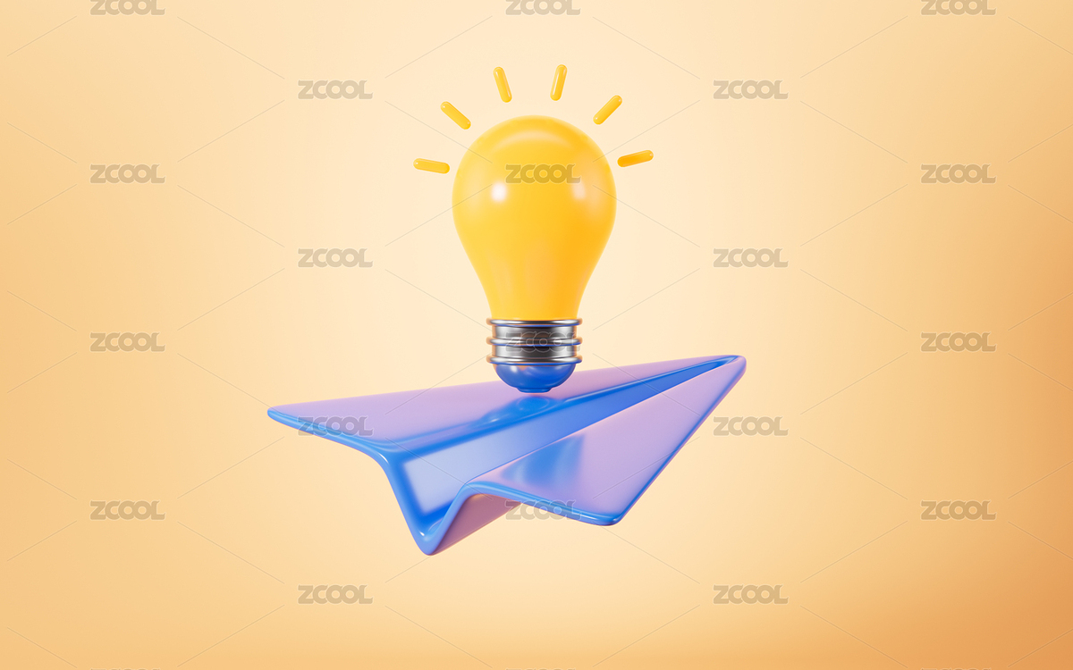 抽象燈泡和紙飛機(jī)3D渲染（主預(yù)覽-5845210） - 未分類 - 站酷設(shè)計(jì)師TinaJi0718原創(chuàng)素材 - 站酷ZCOOL