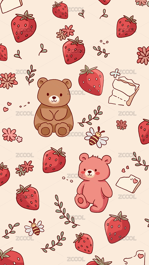 草莓小熊印花卡通图案（主预览-12408563） - 未分类 - 站酷设计师金玉的呆毛原创素材 - 站酷ZCOOL