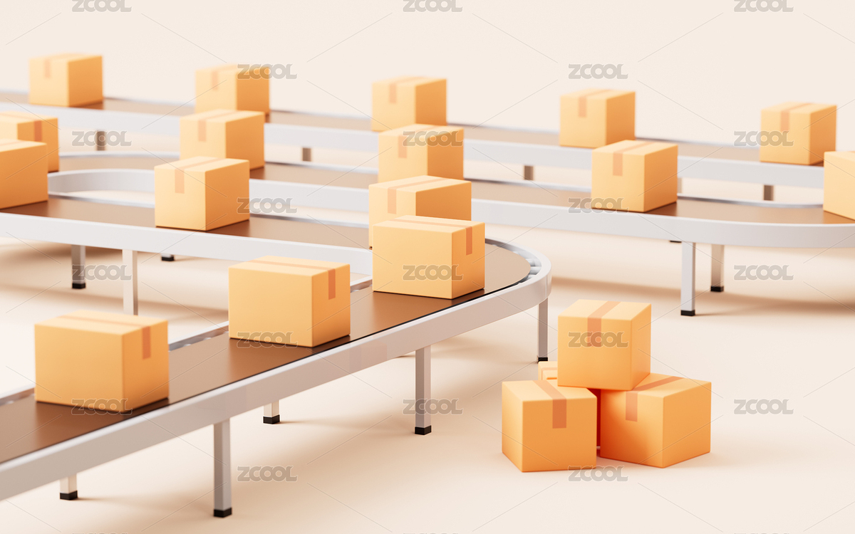 传送带上流动的纸箱3D渲染（主预览-4446537） - 未分类 - 站酷设计师TinaJi0718原创素材 - 站酷ZCOOL