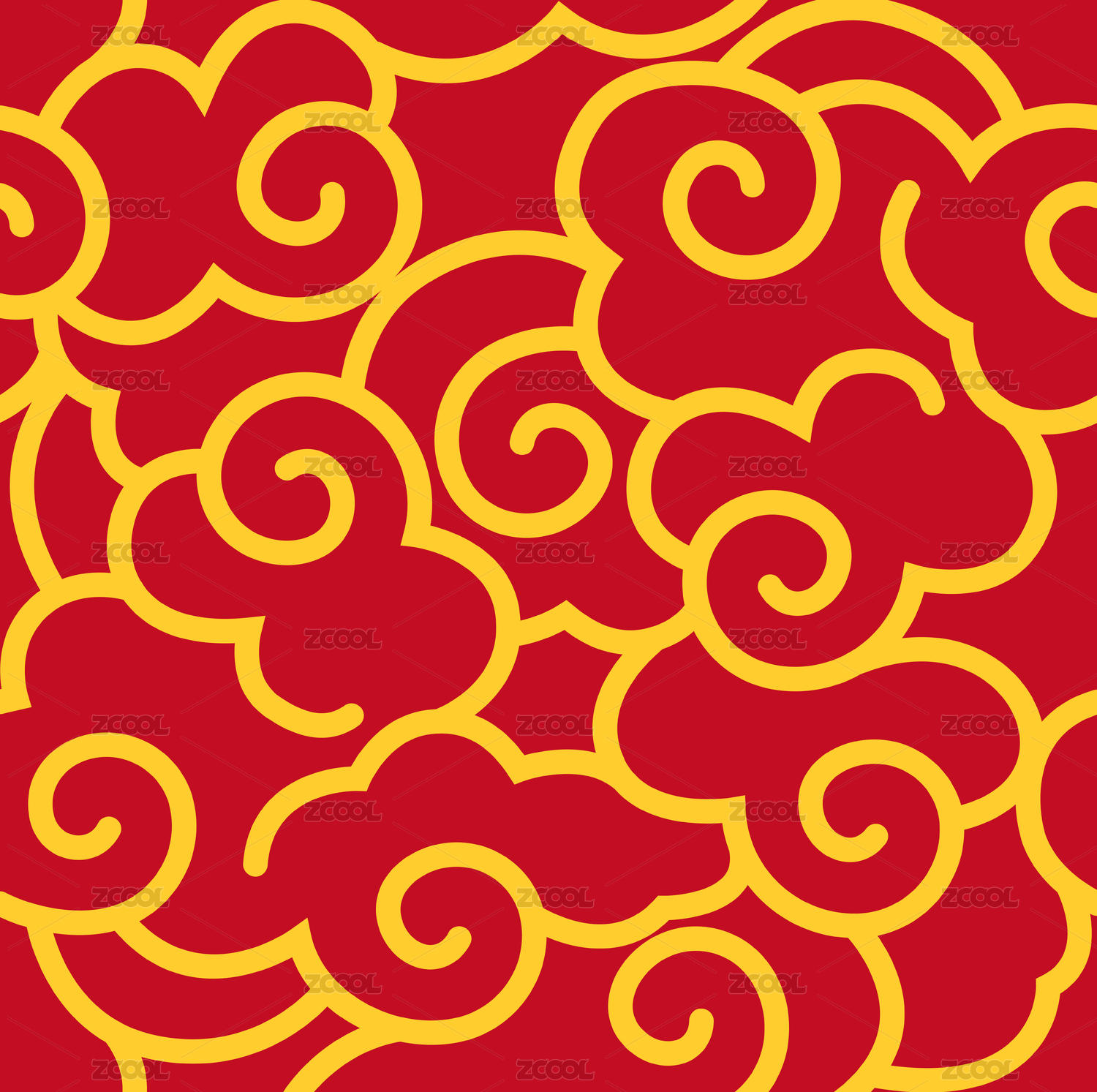 红色喜庆的中国传统连续云纹底纹线条图案