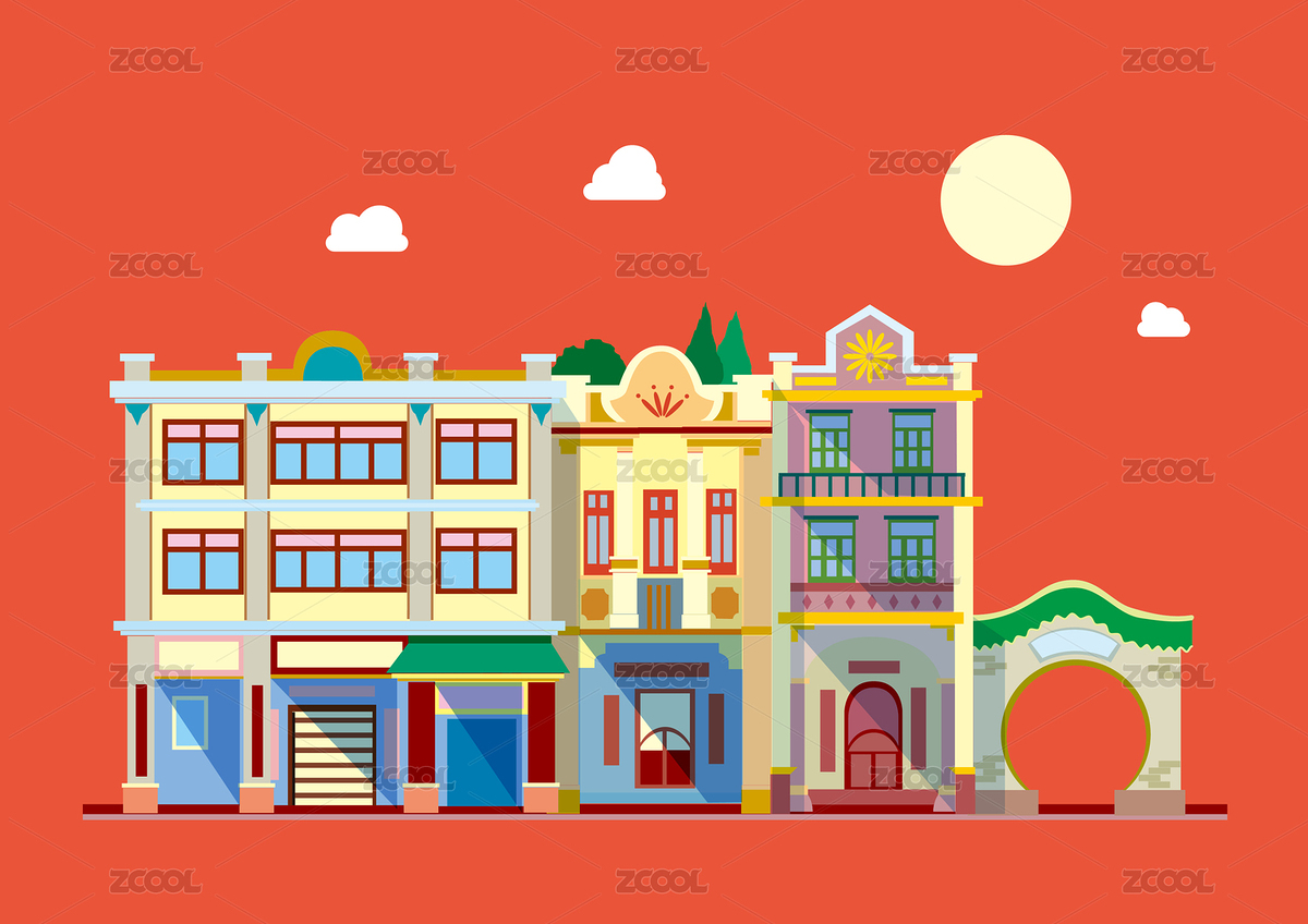 騎樓廣式建筑古代建筑矢量廣府文化廣州特色（主預覽-7489473） - 未分類 - 站酷設計師設計狗先生原創(chuàng)素材 - 站酷ZCOOL