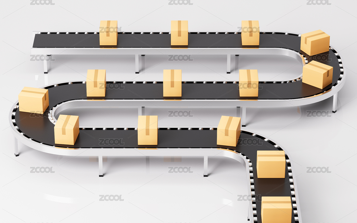 传送带上流动的纸箱3D渲染（主预览-9030734） - 未分类 - 站酷设计师TinaJi0718原创素材 - 站酷ZCOOL