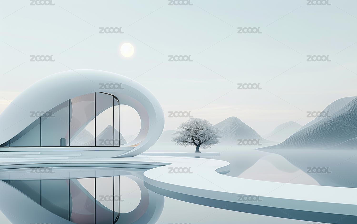 白色的现代极简建筑与空间