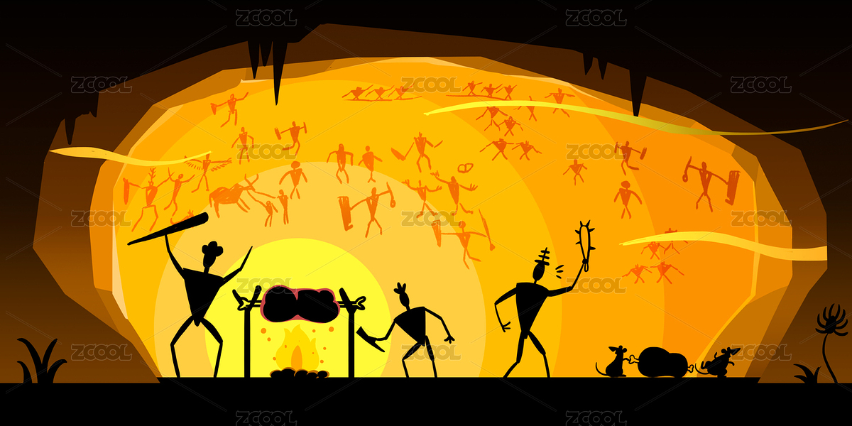 穴居人復古山頂洞人在燒烤，老鼠在偷吃（主預覽-7733796） - 未分類 - 站酷設計師南沙菠蘿貓原創(chuàng)素材 - 站酷ZCOOL