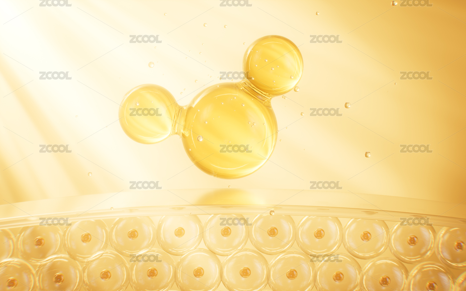 金色分子和皮肤组织护肤主题3D渲染