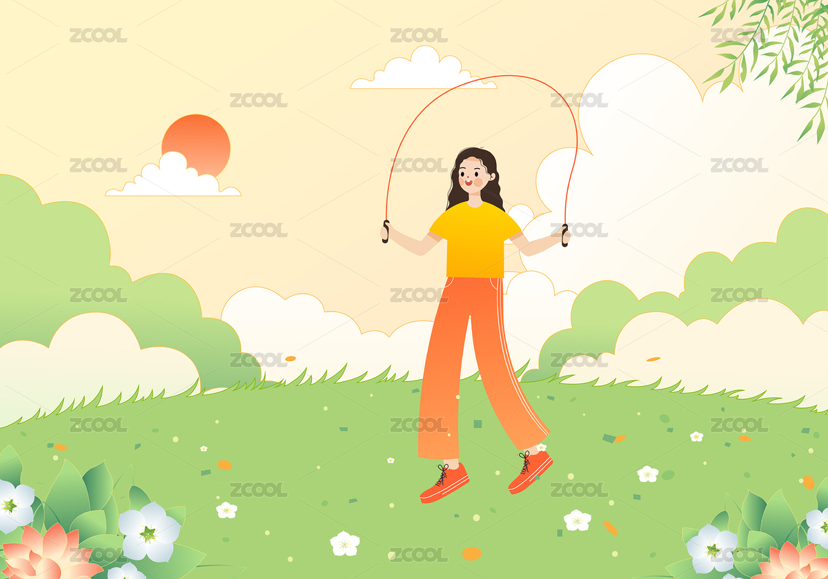 在戶外跳繩運(yùn)動(dòng)鍛煉的女孩矢量插畫(huà)（主預(yù)覽-455658） - 未分類 - 站酷設(shè)計(jì)師晚風(fēng)在畫(huà)畫(huà)原創(chuàng)素材 - 站酷ZCOOL