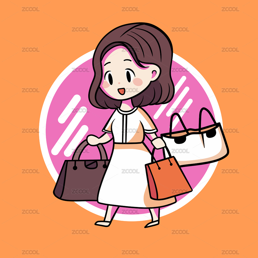 手提購(gòu)物袋的婦女逛街購(gòu)物卡通圖案（主預(yù)覽-9392533） - 未分類(lèi) - 站酷設(shè)計(jì)師酸酸酸菜狗原創(chuàng)素材 - 站酷ZCOOL