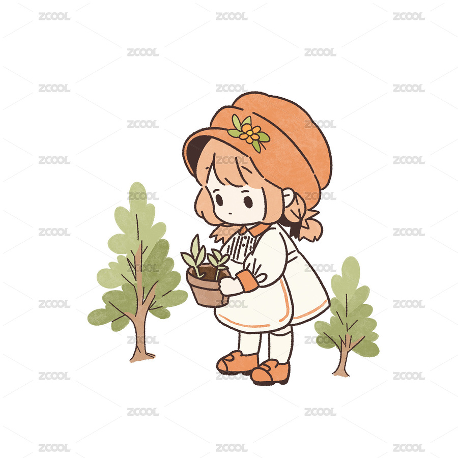 環(huán)保園藝女孩抱著盆栽卡通簡(jiǎn)筆畫(huà)（主預(yù)覽-9367823） - 未分類(lèi) - 站酷設(shè)計(jì)師酸酸酸菜狗原創(chuàng)素材 - 站酷ZCOOL