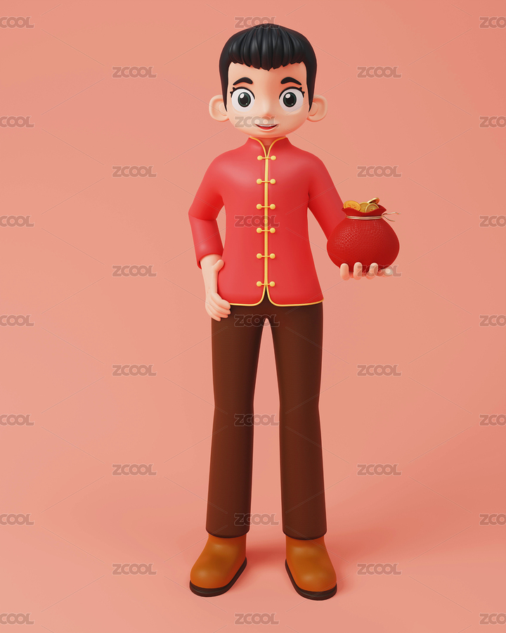一個(gè)男生穿著唐裝拿著錢袋建模插畫（主預(yù)覽-6035419） - 未分類 - 站酷設(shè)計(jì)師扁豆君Dream原創(chuàng)素材 - 站酷ZCOOL