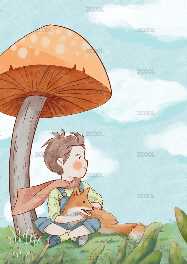 兒童治愈系小王子抱著小狐貍藍(lán)天白云等風(fēng)來（主預(yù)覽-7007928） - 未分類 - 站酷設(shè)計(jì)師插畫師杜杜原創(chuàng)素材 - 站酷ZCOOL