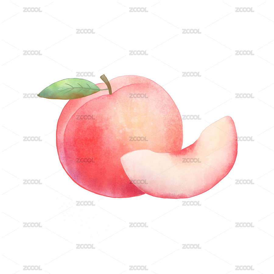 桃子水果水彩手绘插画（主预览-8260146） - 未分类 - 站酷设计师王大泽aze原创素材 - 站酷ZCOOL