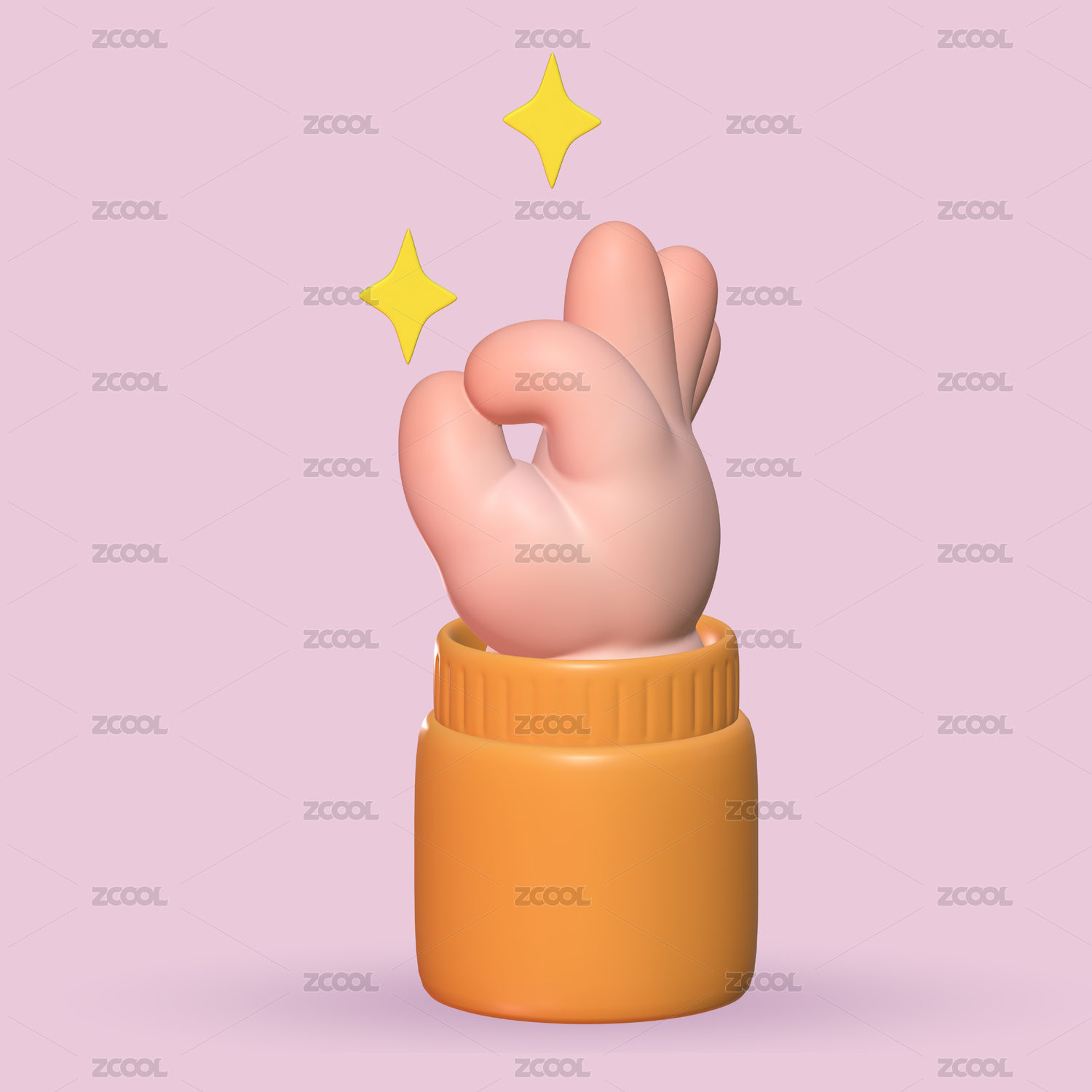 三维渲染插图 3D卡通风手势 ok素材