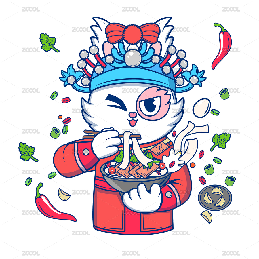 潮流插画吃烩面的豫剧形象兔子（主预览-2376060） - 未分类 - 站酷设计师立青插画原创素材 - 站酷ZCOOL