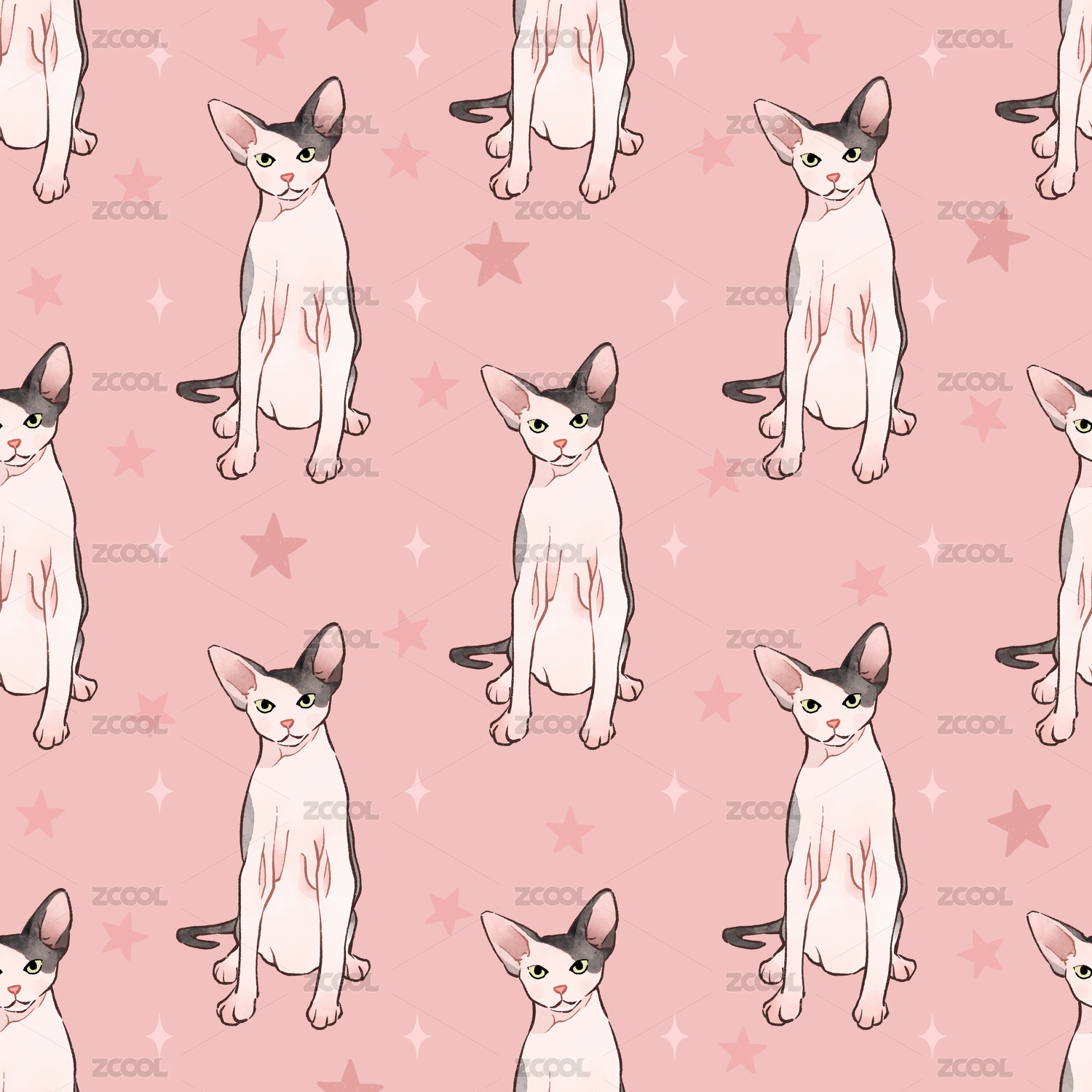 猫猫插画 无缝拼接图案