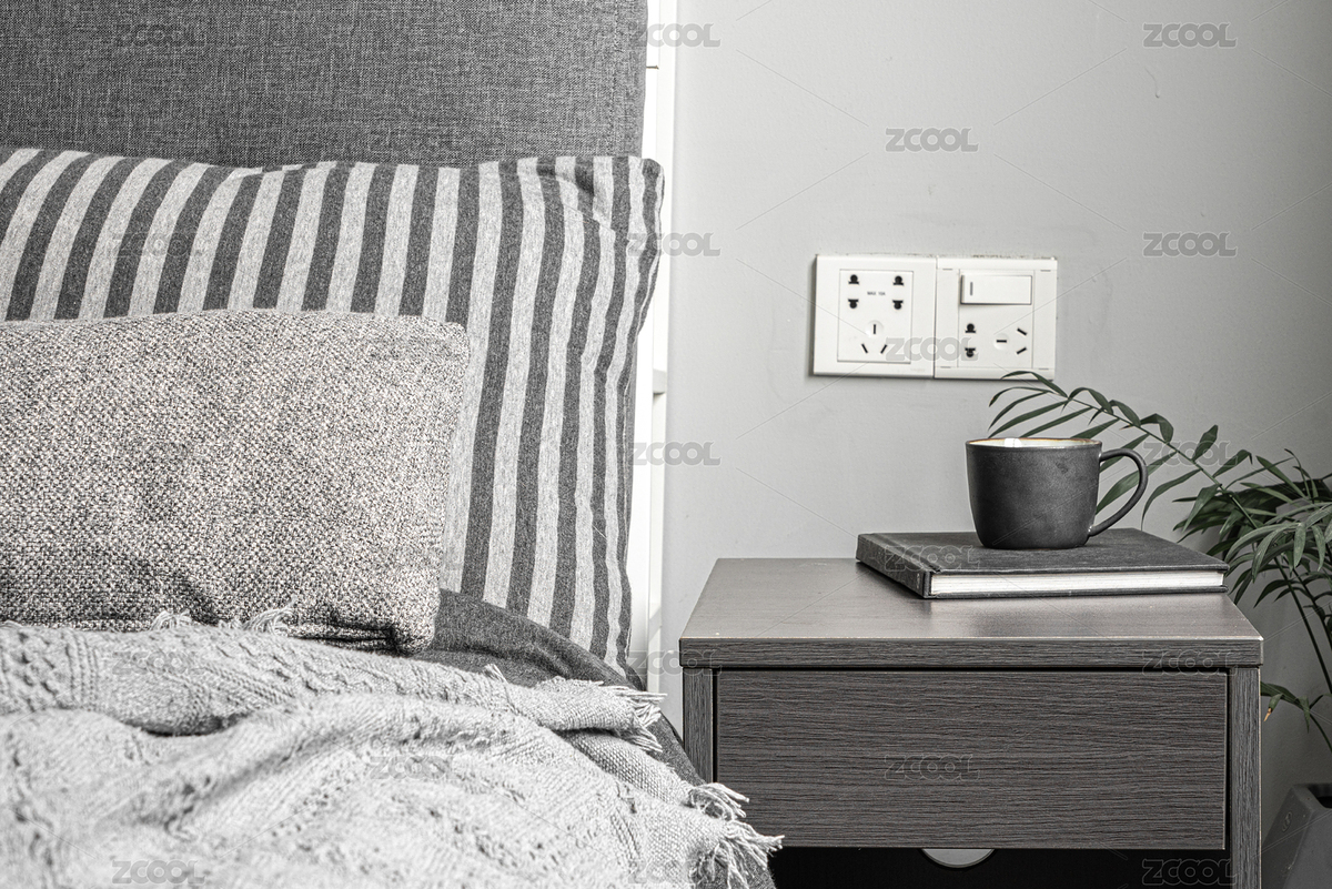 有茶杯的灰色调简约卧室床头柜场景（主预览-5978641） - 未分类 - 站酷设计师SteveWoolf原创素材 - 站酷ZCOOL