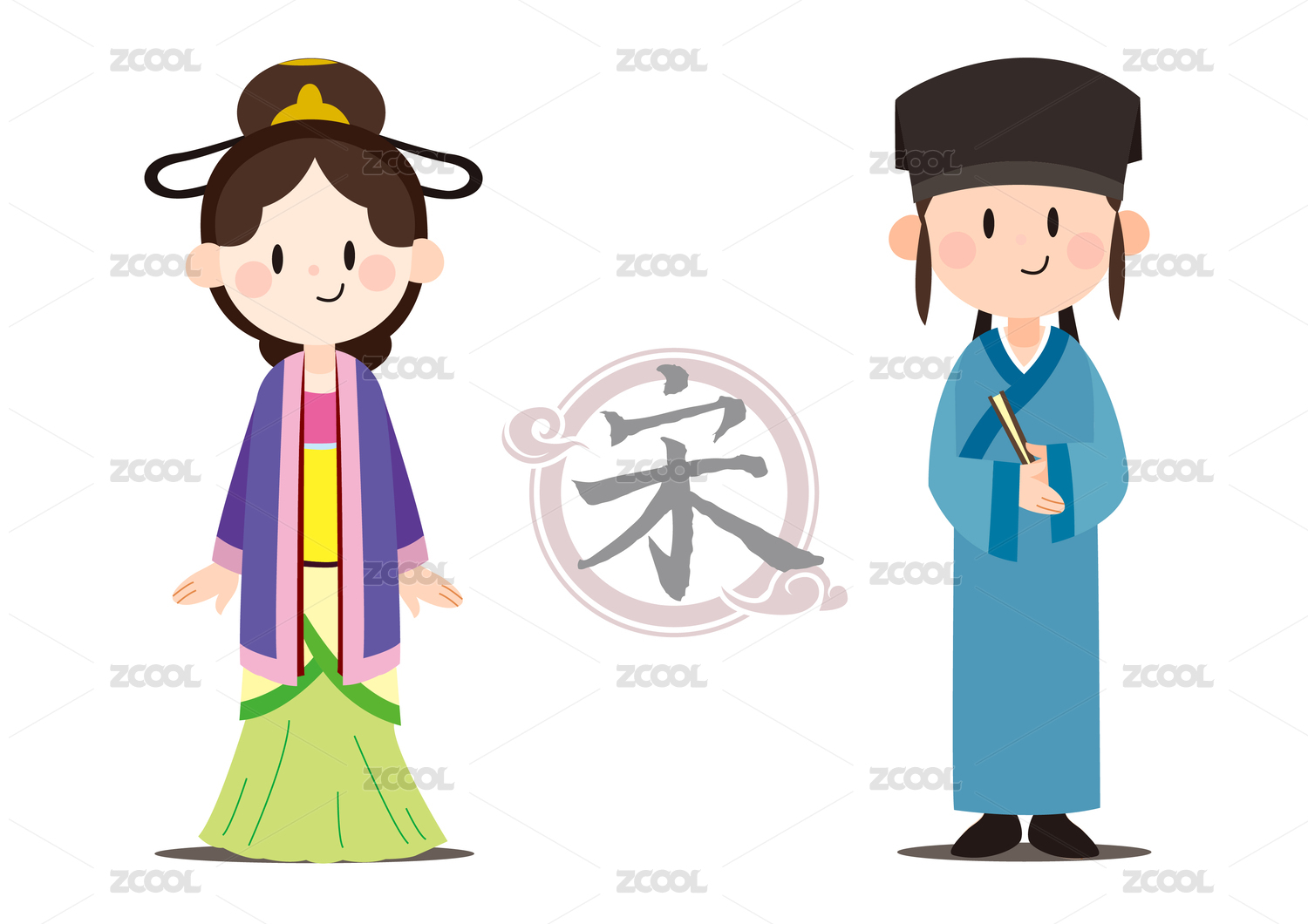 中国历代服装发饰发展图矢量图可爱卡通宋代