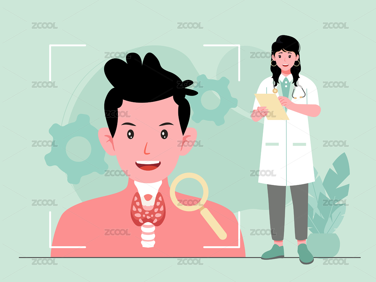 一個醫(yī)生站在男生旁邊查看甲狀腺矢量插畫（主預(yù)覽-756311） - 未分類 - 站酷設(shè)計師扁豆君Dream原創(chuàng)素材 - 站酷ZCOOL