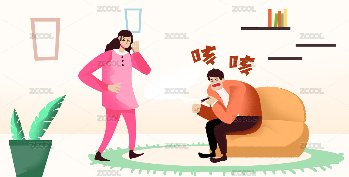 男人抽煙咳嗽橫圖插畫（主預(yù)覽-5610073） - 未分類 - 站酷設(shè)計師華仔DAOHUA原創(chuàng)素材 - 站酷ZCOOL