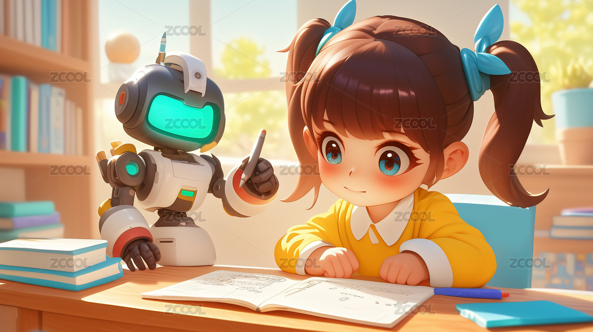 一個(gè)教育機(jī)器人在輔助學(xué)生學(xué)習(xí)（主預(yù)覽-5744203） - 未分類 - 站酷設(shè)計(jì)師圓圓的坤坤原創(chuàng)素材 - 站酷ZCOOL