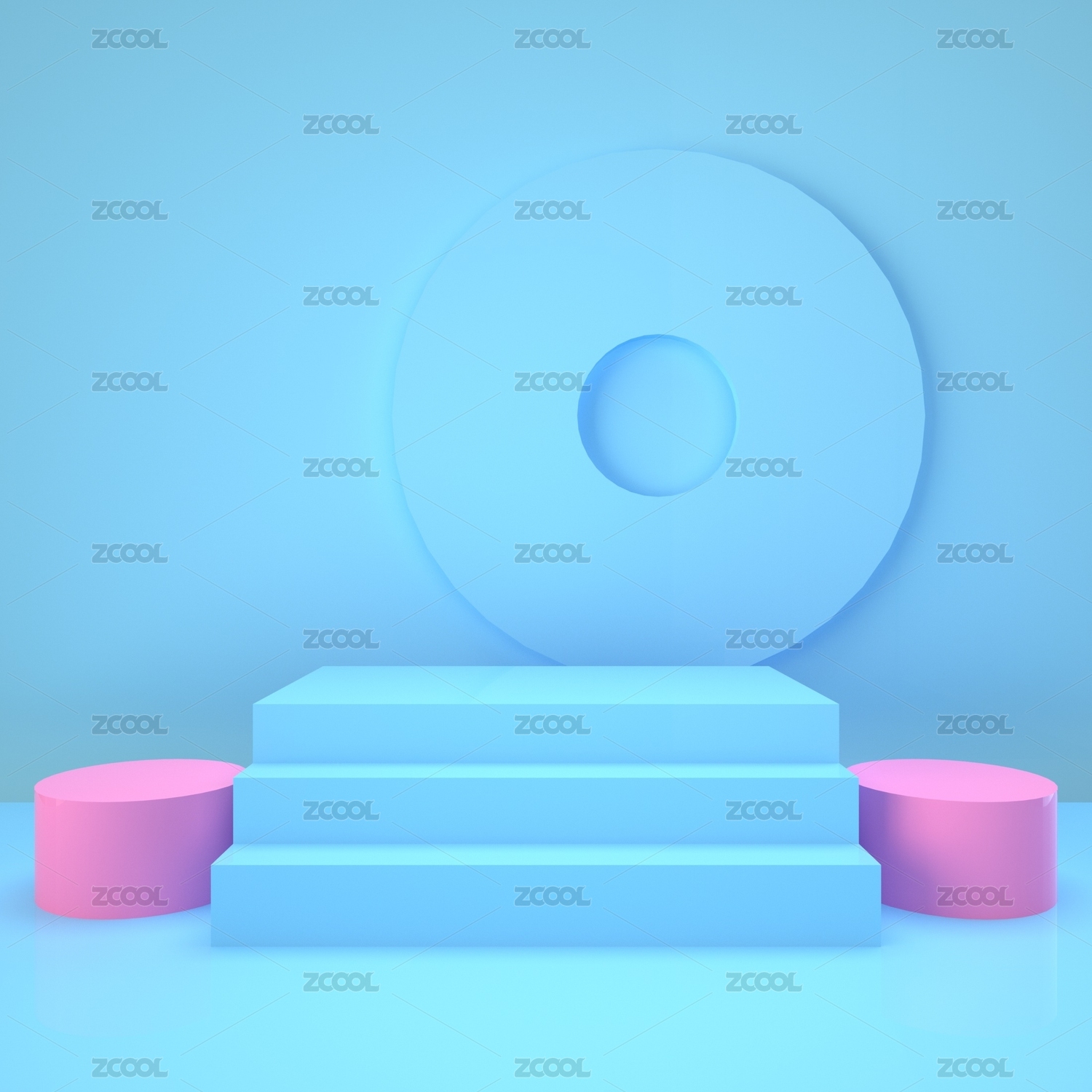 粉蓝简约几何时尚百搭电商促销立体摆台海报背景模板平面设计