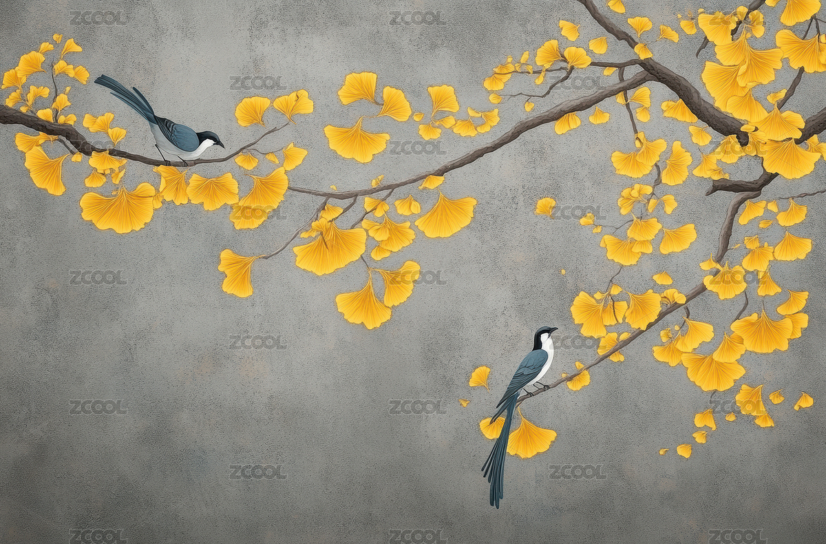 手繪銀杏葉花鳥圖（主預(yù)覽-9096618） - 未分類 - 站酷設(shè)計(jì)師扶搖視覺原創(chuàng)素材 - 站酷ZCOOL