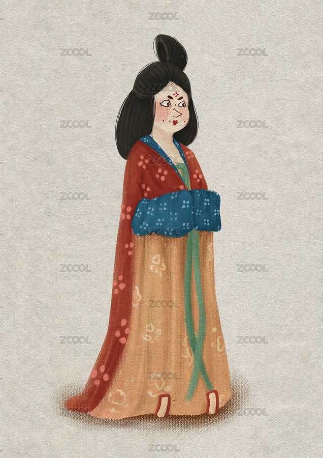 穿著唐朝服飾妝容的女孩子，插畫（主預覽-6604672） - 未分類 - 站酷設計師小小CGY原創(chuàng)素材 - 站酷ZCOOL